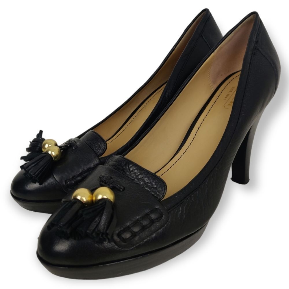 COACH CARALIE BLACK GENUINE LEATHER TASSEL DECOR PLATFORM HEELS PUMPS SHOES 8B - Picture 6 of 13